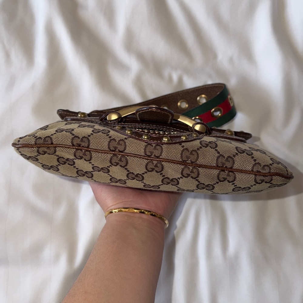 ‼️Vintage Gucci Pelham Runway Studded GG Monogram Striped Strap Shoulder Bag - Picture 8 of 16